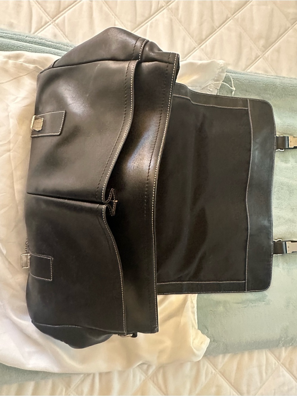 Coach Black Leather Messenger with Silver Buckle Accents - Picture 2 of 8